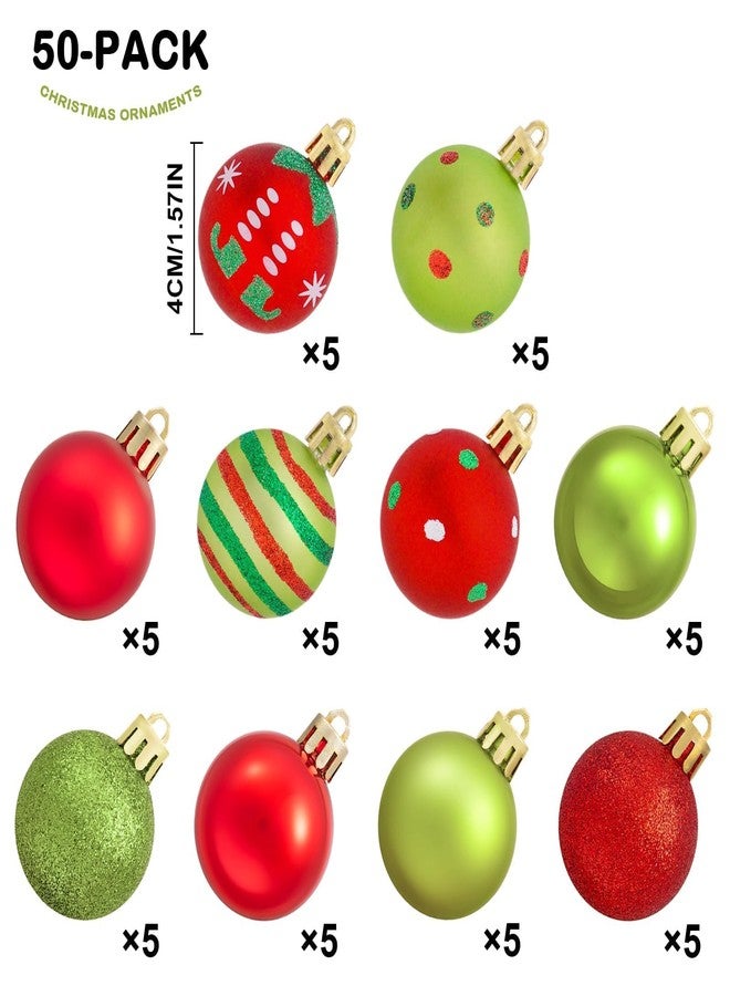 XmasExp 50ct Christmas Balls Ornaments for Tree - Red and Green Shatterproof Xmas Balls Set Mini 1.57 Inch Plastic Christmas Baubles for Holiday Party Decor - Image 2